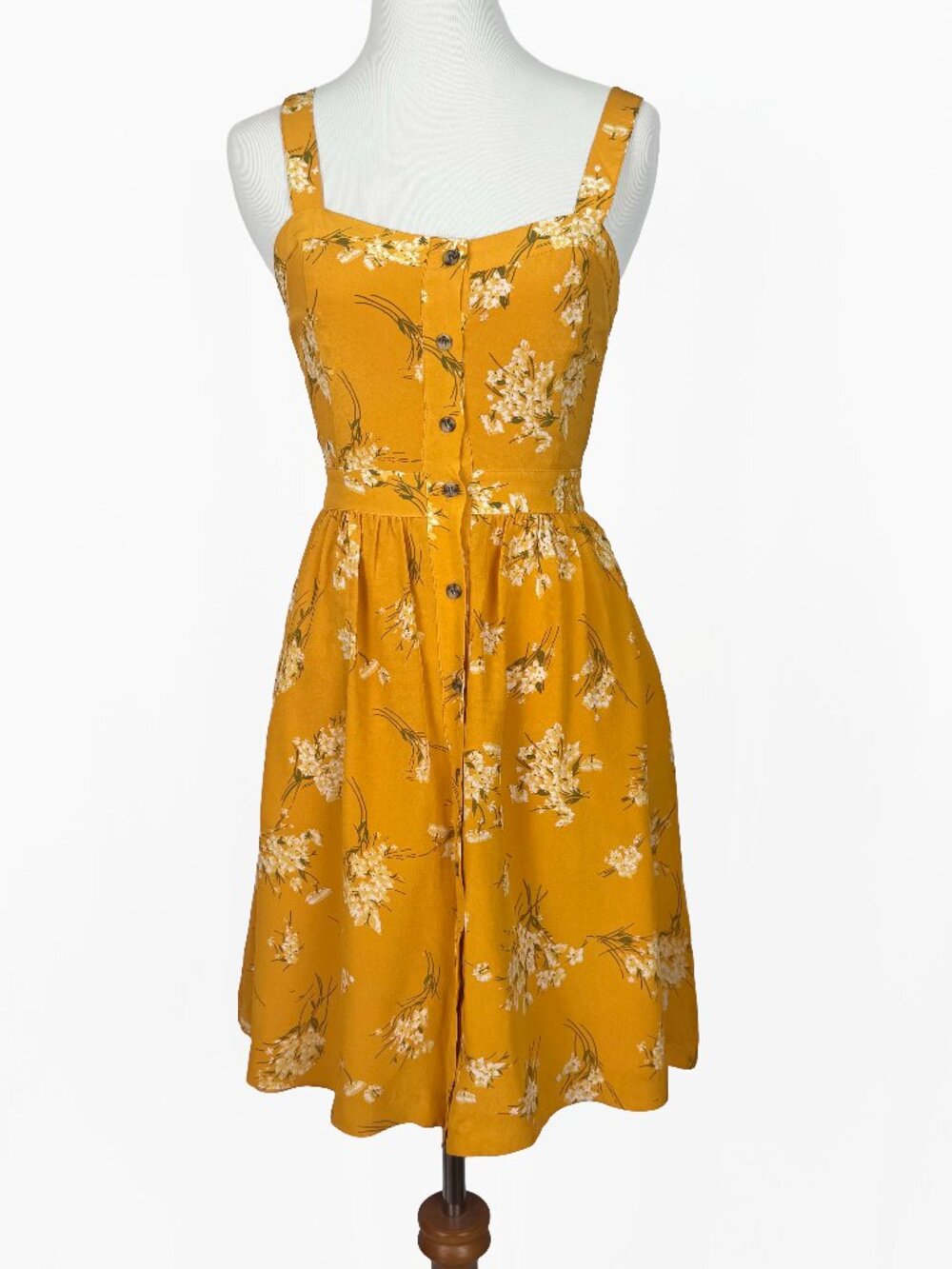 Madewell Yellow Floral Silk Sundress Size 00 Fleur Bow-Back Button Front